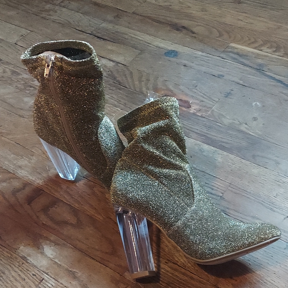 4 For $12 BAMBOO Gold Heeled Boots with Glitter Finish